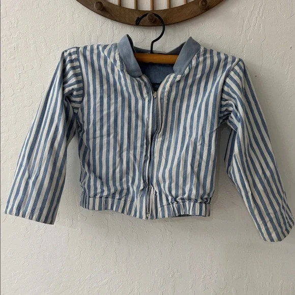 Vintage Reversible Chambray Denim Pinstripe Cow Patch Zip Jacket Kids - Picture 10 of 15